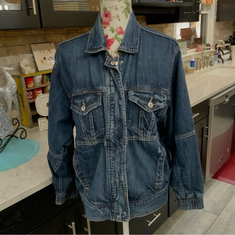 American Eagle Womens Small Chore Jacket Denim Pockets Full Zip Snap Cotton